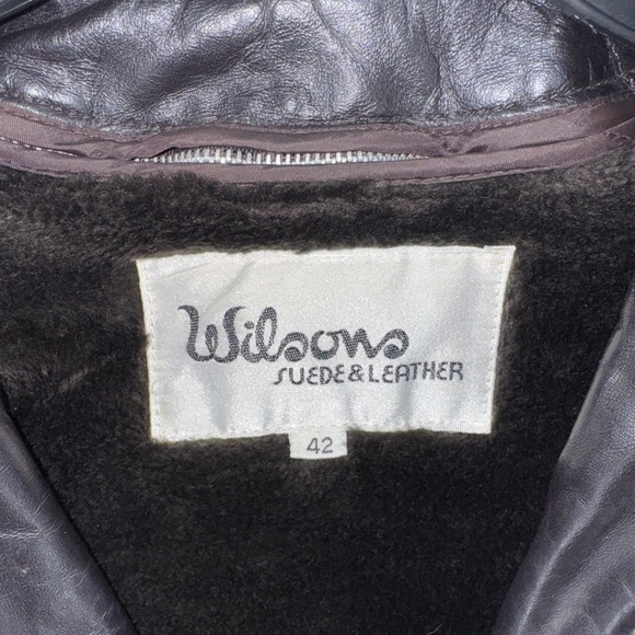 Wilsons Leather Jacket Vintage 70s Womens Black Sherpa biker Bomb Jacket Size 42 - Picture 2 of 9